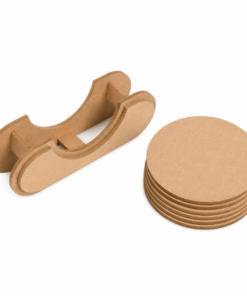 Houten onderzetter set met houder en 6 ronde onderzetters van 10 cm gemaakt van 3 mm berken multiplex voor epoxy en dotting art